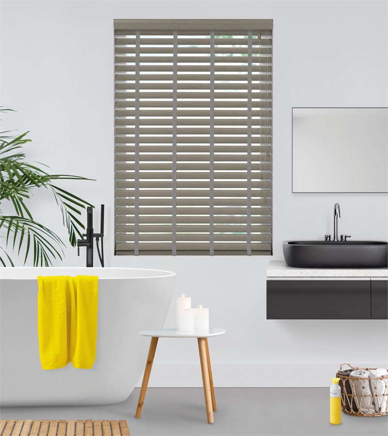 Grijze Houtlook Jaloezie Ladderband 63mm Op Maat (Grijs 6937