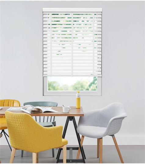 Witte Houten Jaloezie Harmony Ladderband 63mm Op Maat (Zijde Wit ND003)