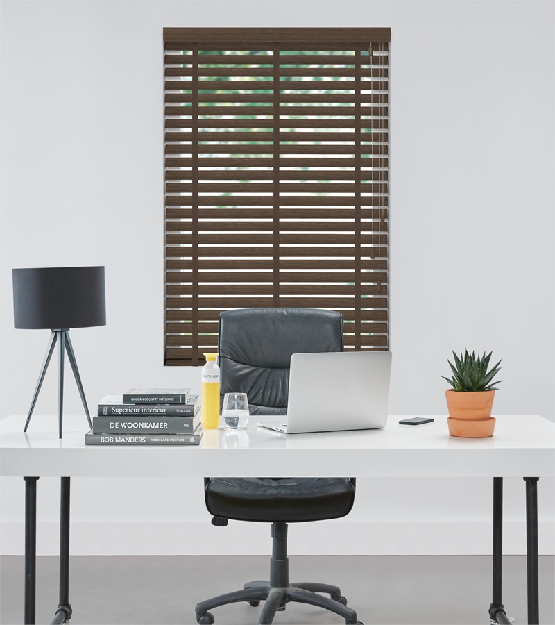 Bruine Houten Jaloezie Harmony Ladderband 63mm Op Maat (Grijs Bruin