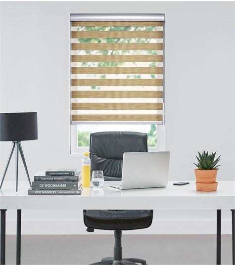 Beige Duo Rolgordijn Semi-transparant Op Maat (Riet SN-N34P)
