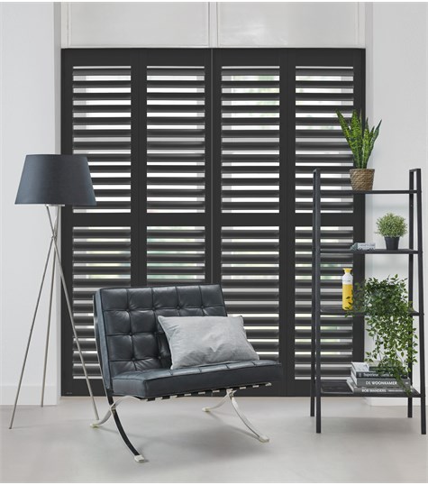 Grijze Shutter Woodlore Plus 76mm Op Maat (Gray Black WP017 17)