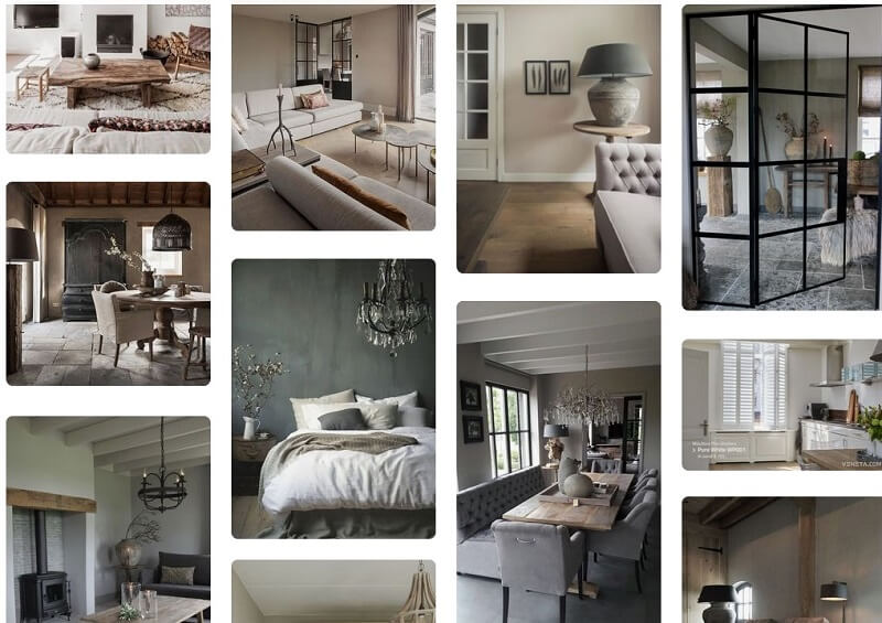 Landelijke inrichting woonkamer moodboard